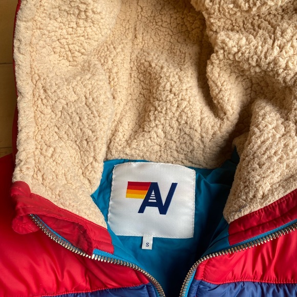 🌈AVIATOR NATION 5 STRIPE DOWN PUFFER COAT WITH SHERPA LINED HOOD🌈 - Picture 2 of 7